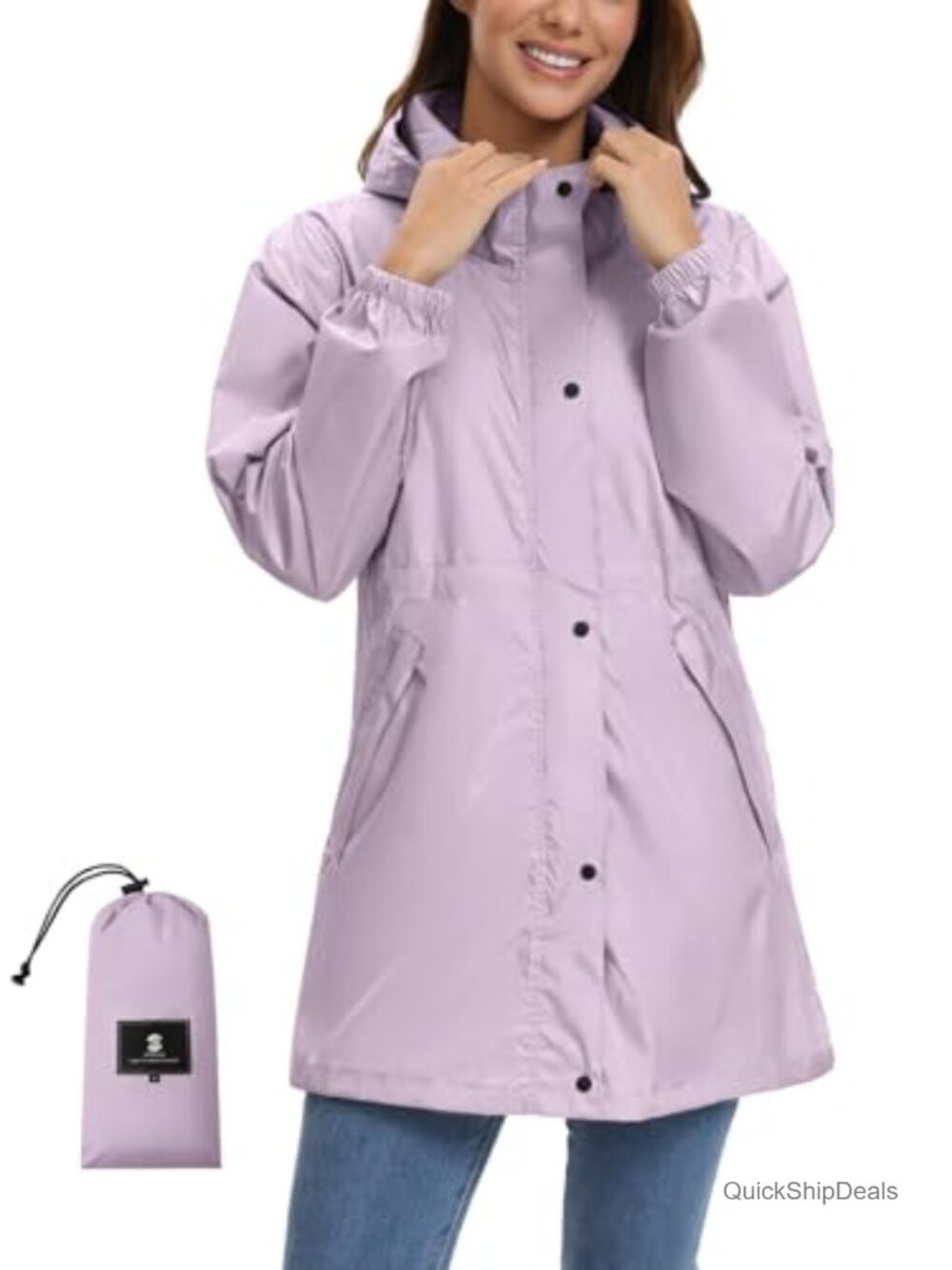 Women's Lightweight Rain Jacket Packable Hooded Waterproof Trench Coat